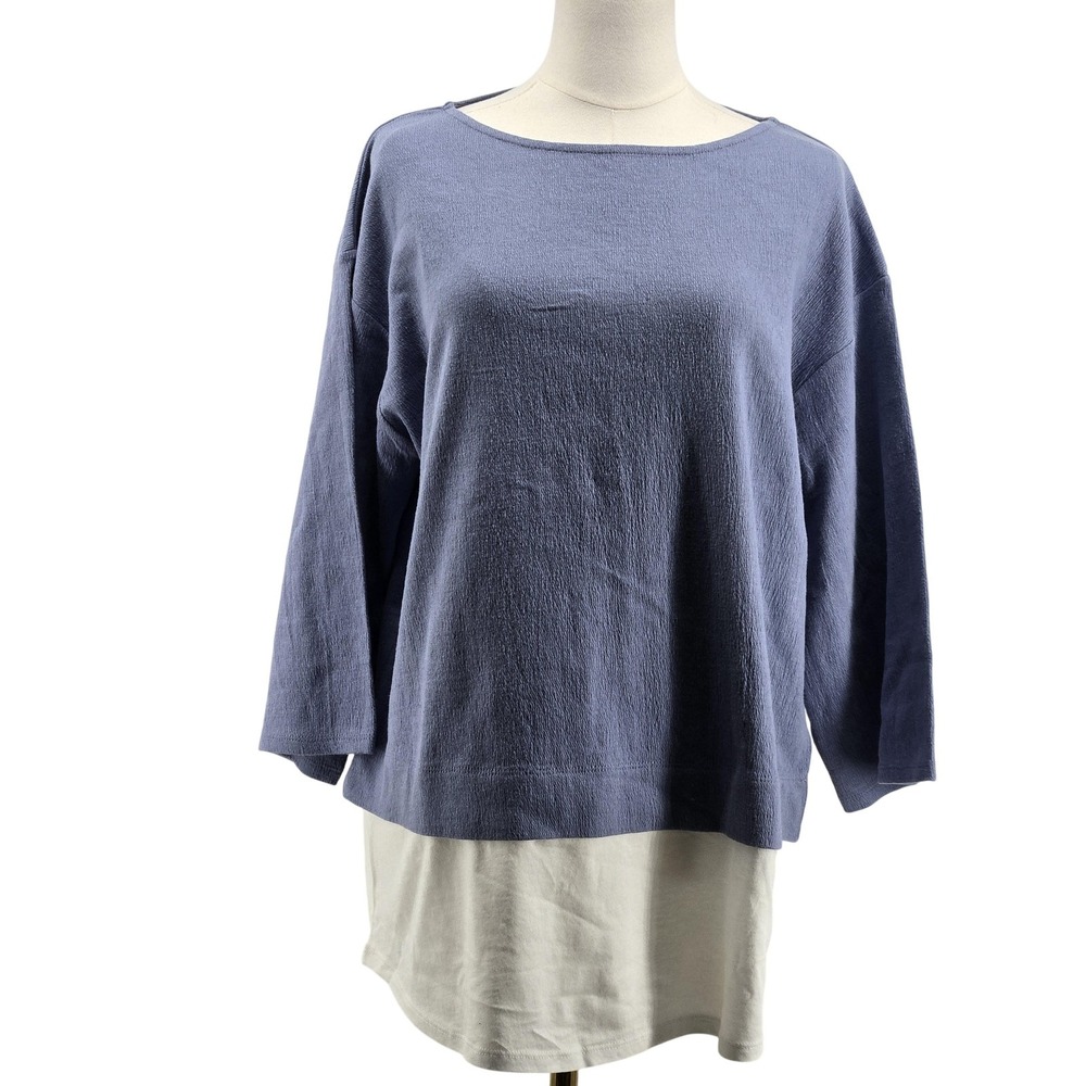 J. Jill Sweater Pullover Womens S Bluebell‎ Cotton-Linen Boat Neck Relaxed
